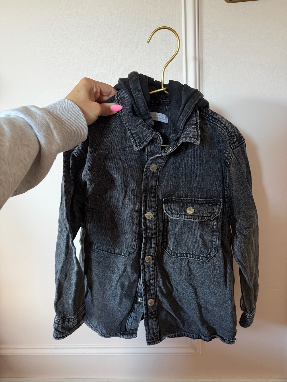 zara kids black washed denim jacket with hood